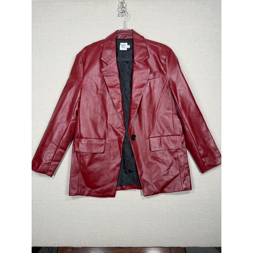 Princess Polly Red Faux Leather Blazer Oversized Single Button Jacket M/L